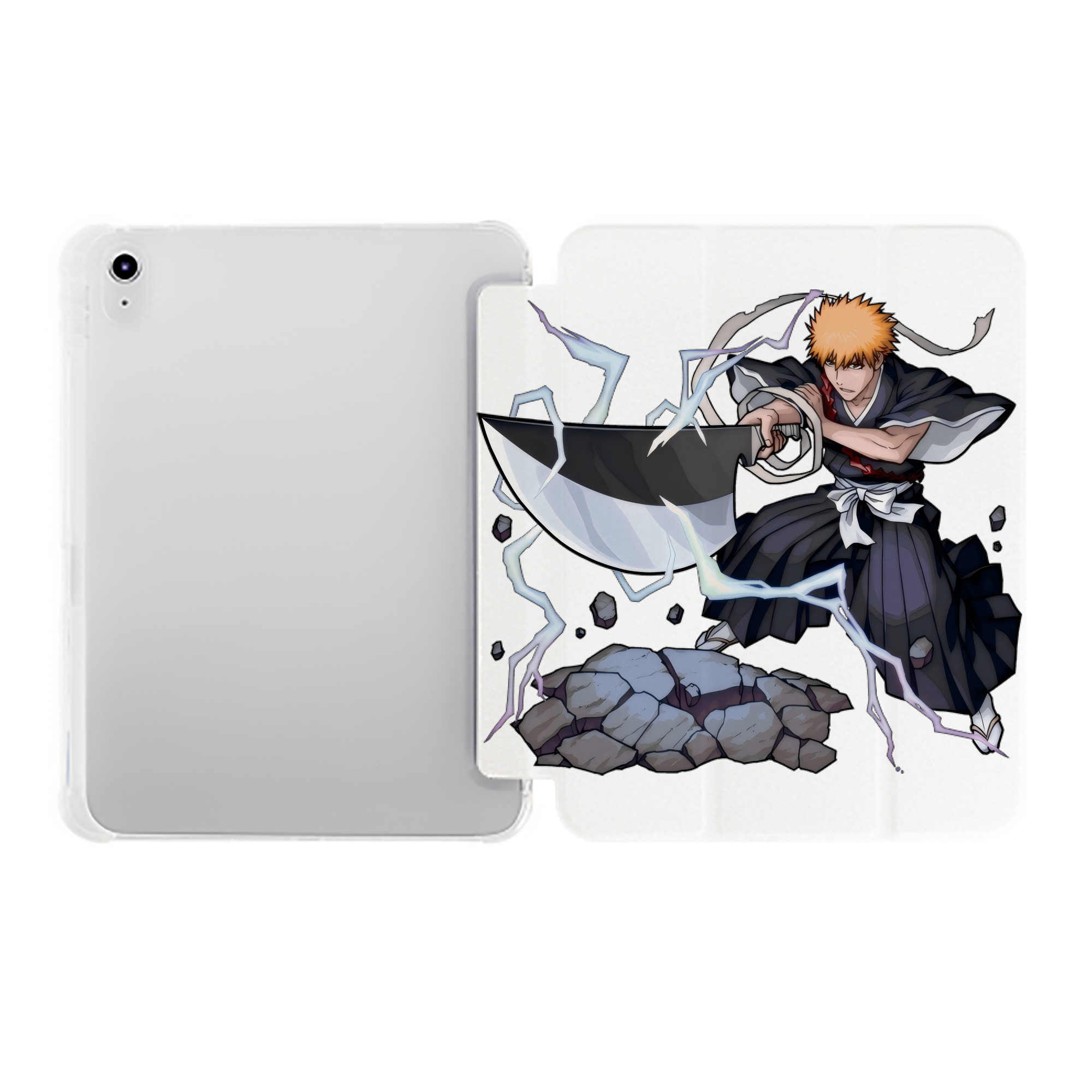 （画像用） ブリーチ 黒崎一護（くろさき いちご）BLEACH Kurosaki Ichigo IPad ケース ペン収納付き 三つ折りスタンド PUレザー×シリコン 対応機種9.5/10.5/10.9インチ